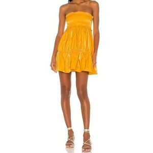 Lovers + Friends Gold Smocked Strapless Mini Doll Dress Size Medium